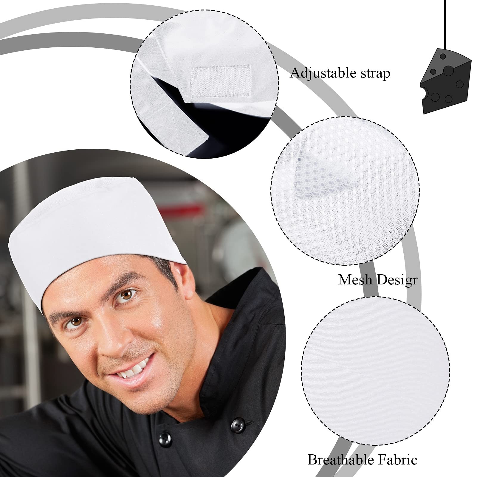 Unisex Chef Hats for Men Women Adult Adjustable Beanie Caps Breathable Mesh