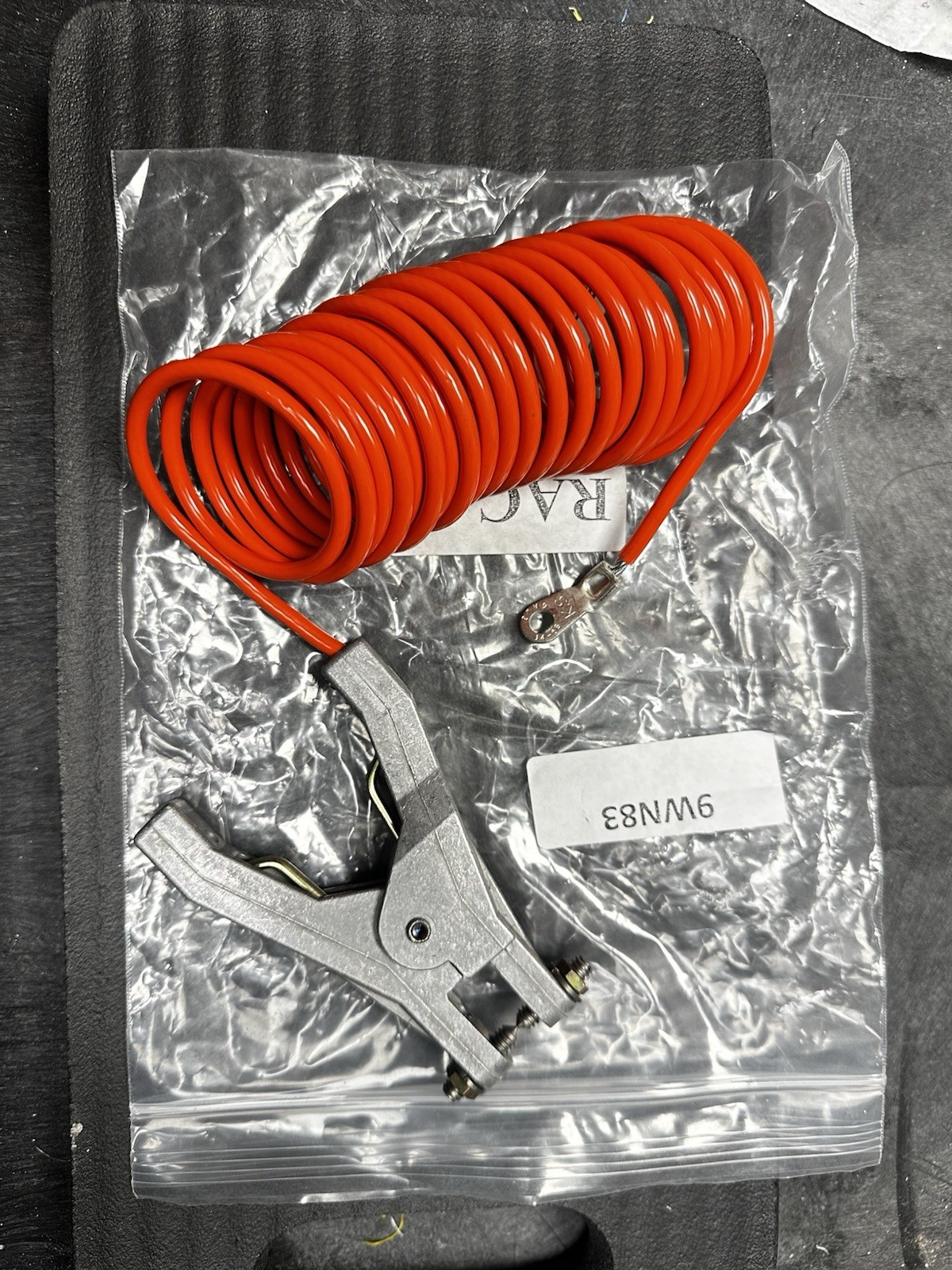 Coiled Grounding Wire: Hand Clamp/Terminal, 5 ft, PVC, Orange