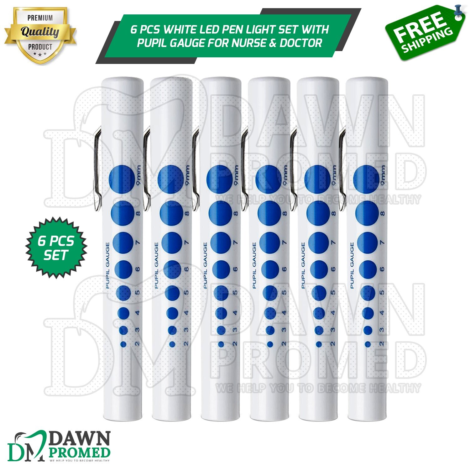 6 Pcs White LED Pen Light Set With Pupil Gauge for Nurse Doctor & Paramedics