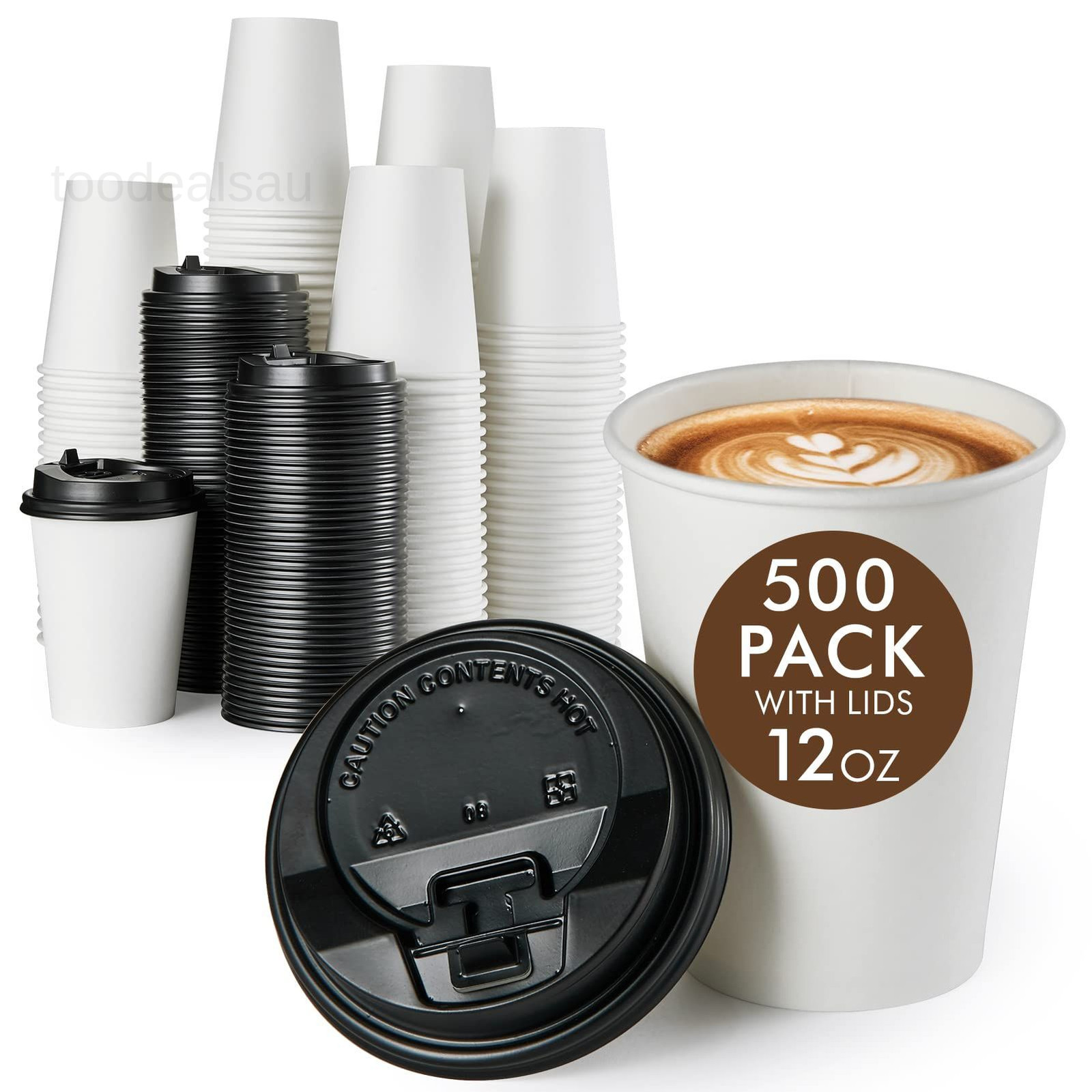 Vplus 500 Pack 12 OZ Paper Coffee Cups With Lids, Disposable 12 OZ, White