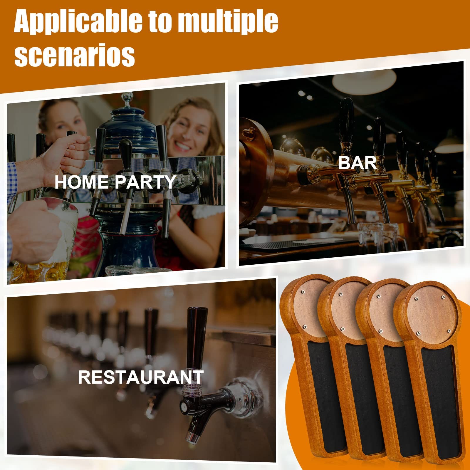 4 Pcs Wooden Chalkboard Beer Tap Handle for as shown in pictures, Brown