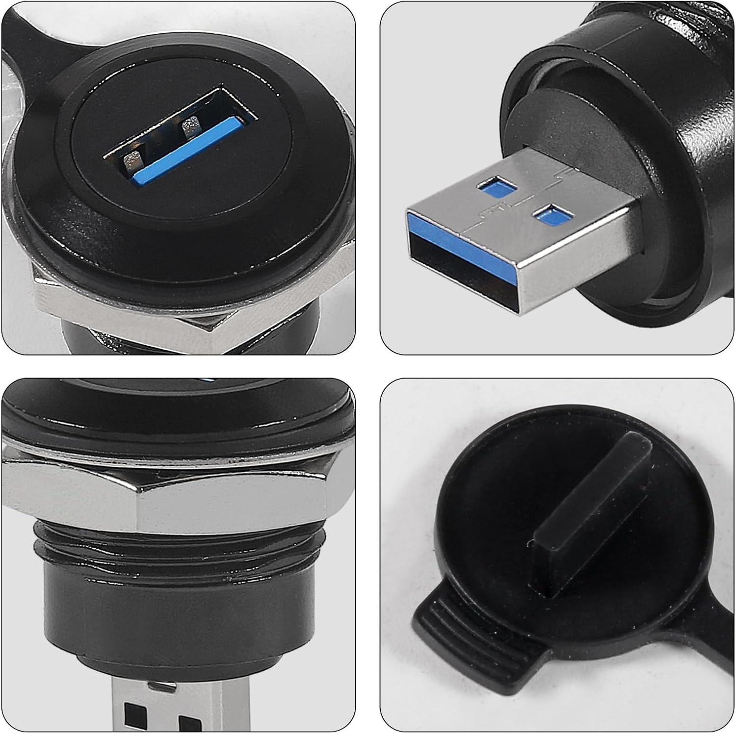 2 PCS USB 3.0 Panel Mount Coupler Waterproof Male To Female Conversion Cap