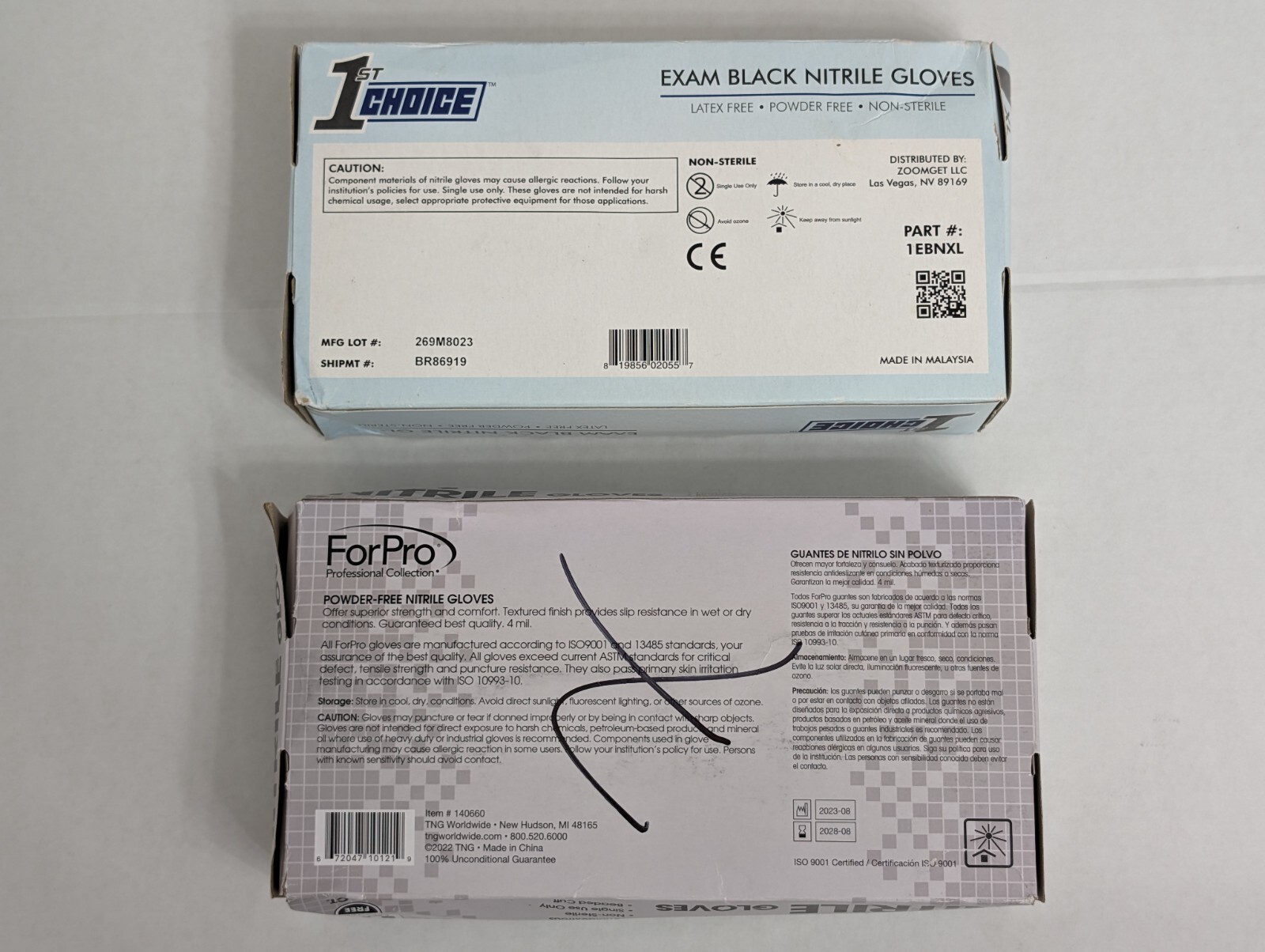 Set of 1st Choice Black Nitrile Disposable 3 Mil / Forpro Black M Nitrile 4 Mil