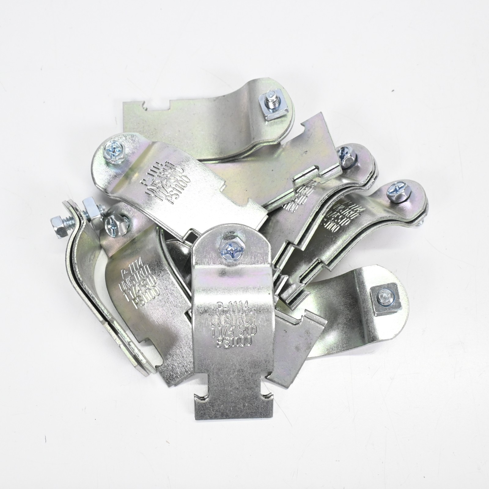 (10 QTY) 1-1/4″ SS Rigid Pipe Clamps Unistrut Channel w/ Bolts P-1114/PS1100