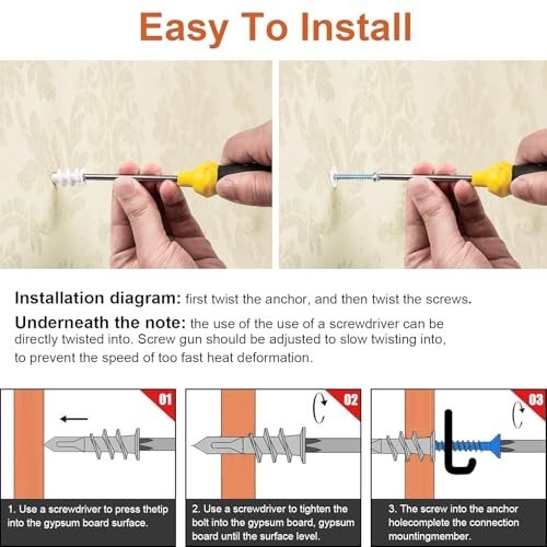 60 or 120pcs #8 Self Drilling Drywall Anchors, Premium Wall 120Pcs, white
