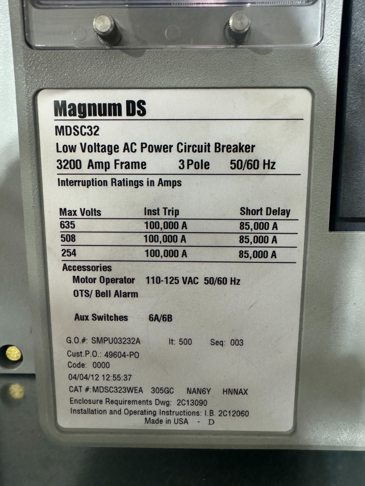 EATON Magnum DS MDSC32 3200A LSIG