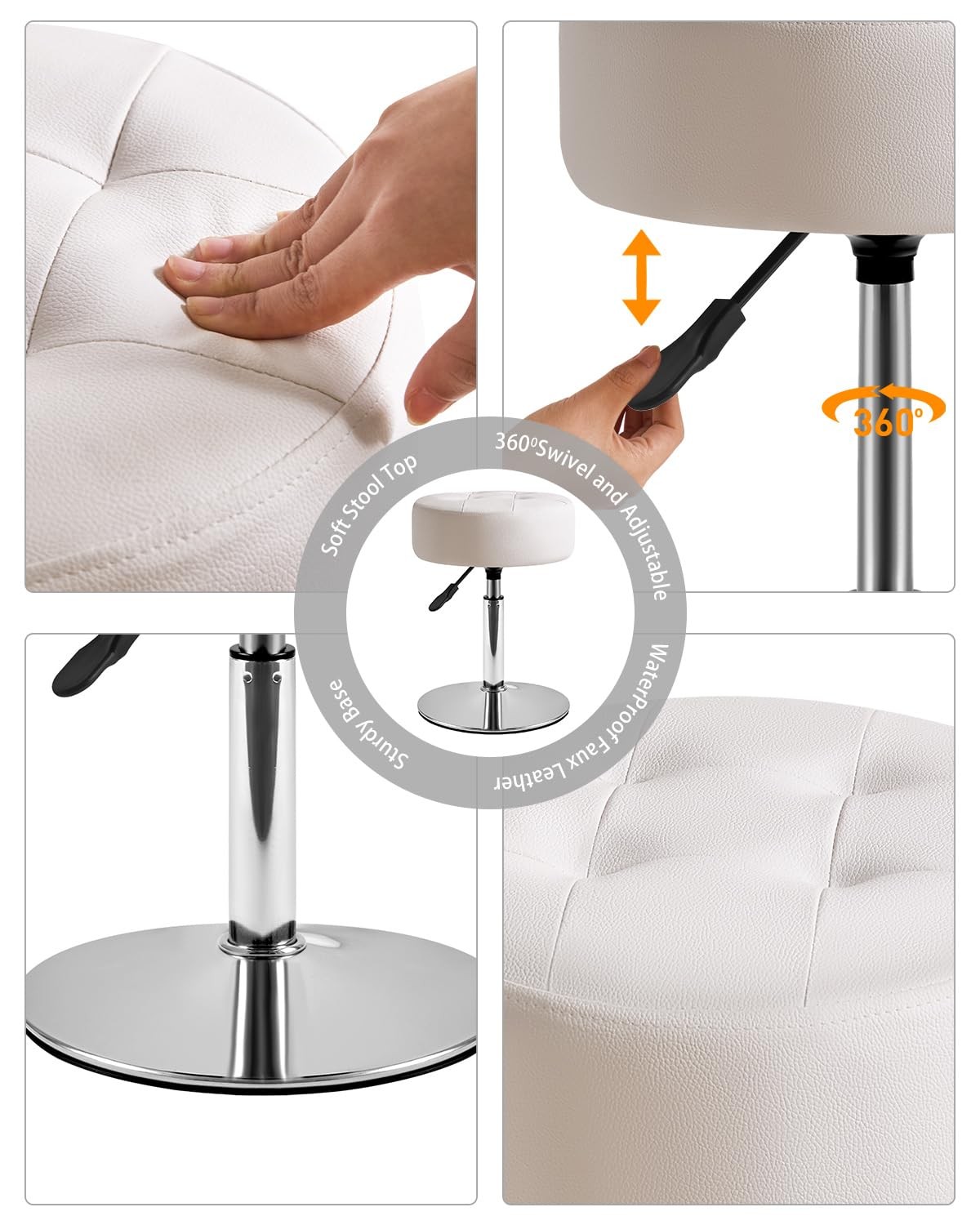 IBUYKE Height Adjustable 360°Swivel Height: 41-53Cm (16-21 Inches), White