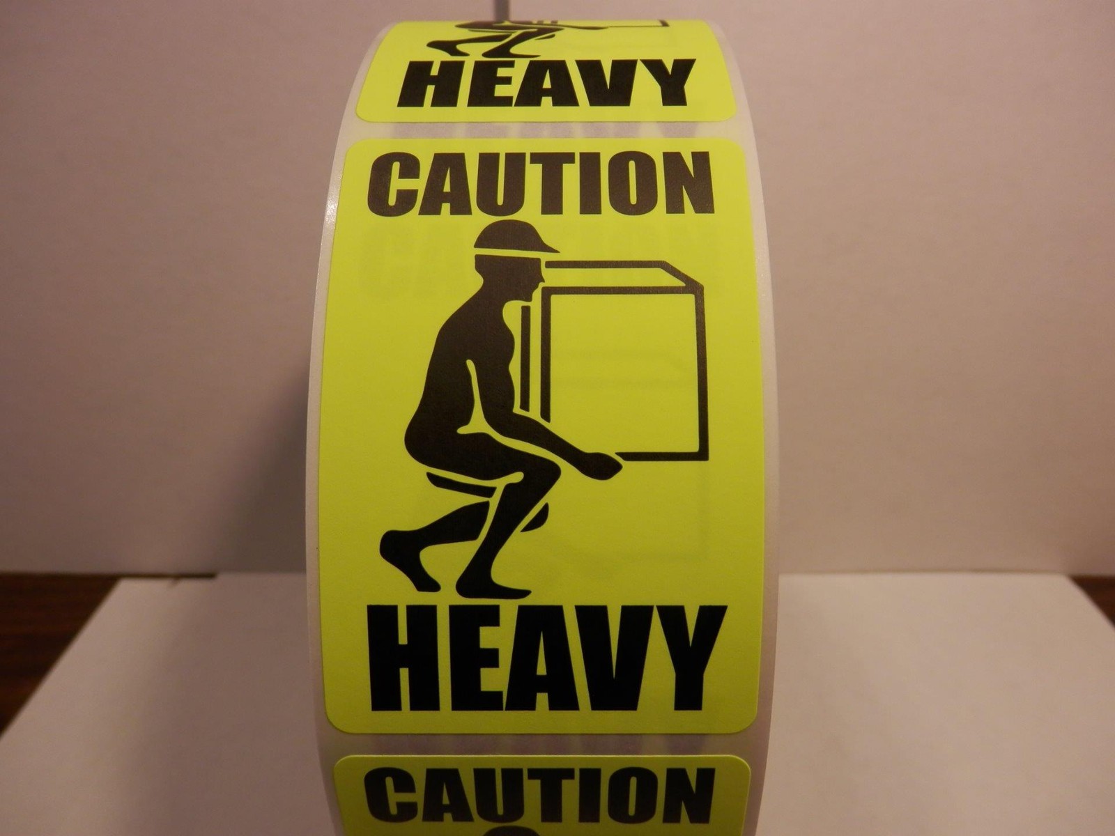 CAUTION HEAVY chartreuse yellow fluorescent 2X3 Warning Sticker Label 250/rl