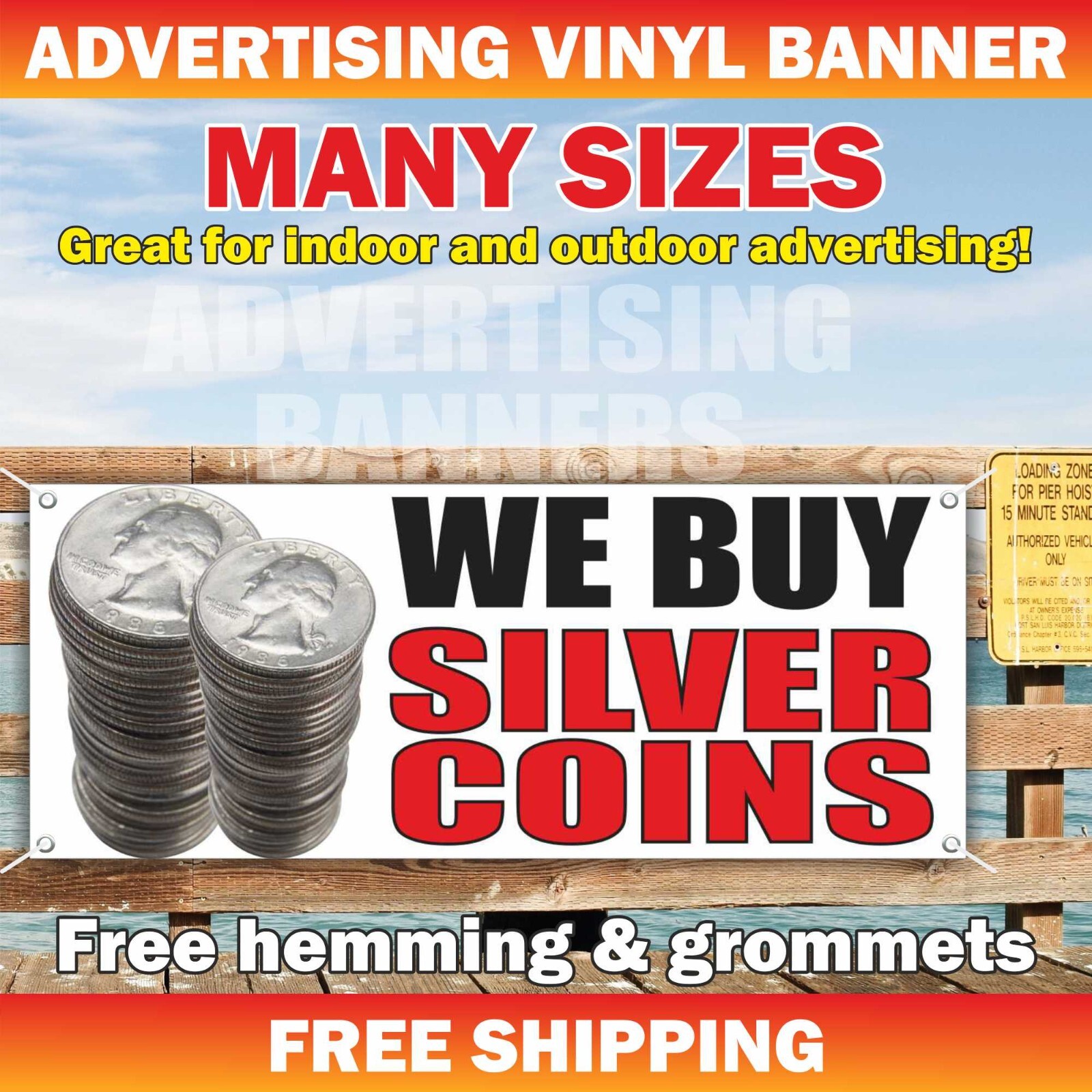WE BUY SILVER COINS Advertising Banner Vinyl Sign Pawn shop gold jewelry finance