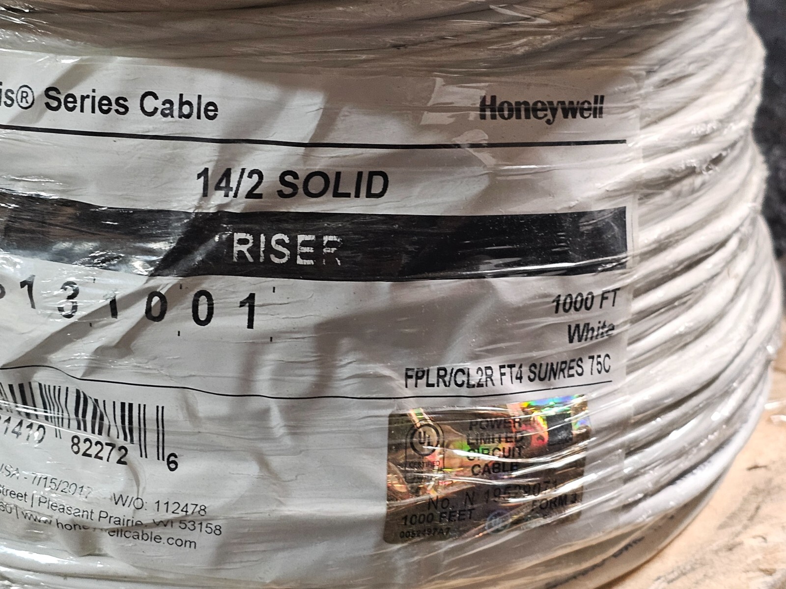 Genesis 43131001 1000 Ft. 14/2 Solid Unshielded Fire Alarm Cable, Riser, FPLR
