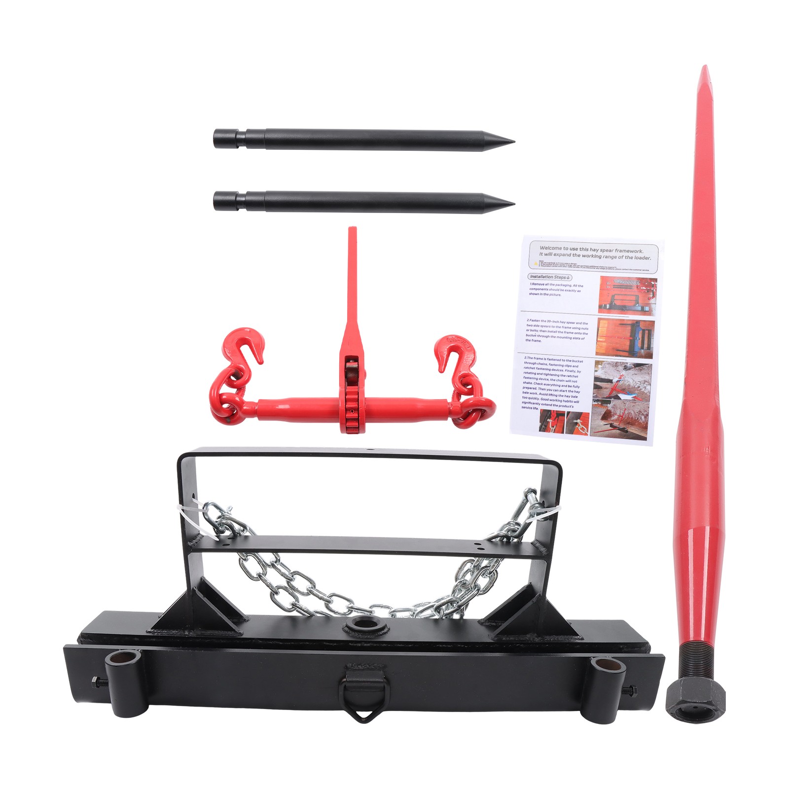 39 In. Hay Spear Bale Spears 1600 Lbs. Loading Capacity Skid Steer