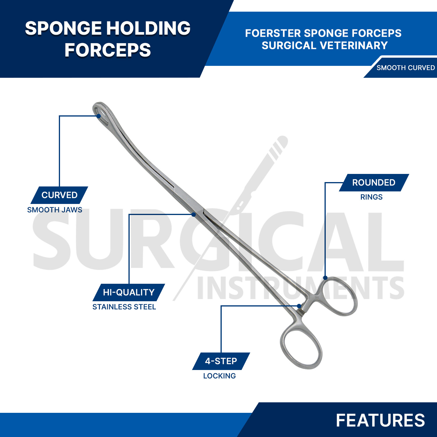 Sponge Forceps Surgical OB/GYN Smooth Jaw 9.5″ Curved Stainless German Grade