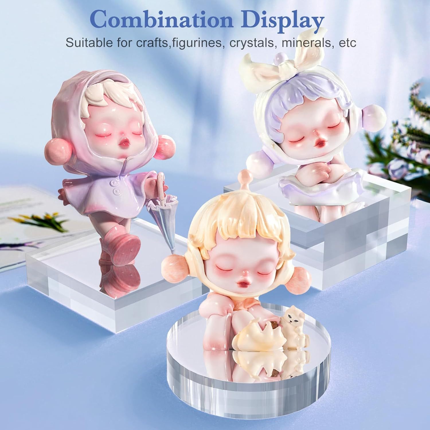 SAMYUCHO Acrylic Blocks 3 X 3 X 1 Inch 4 Pcs Acrylic Base Stand for Display Clea