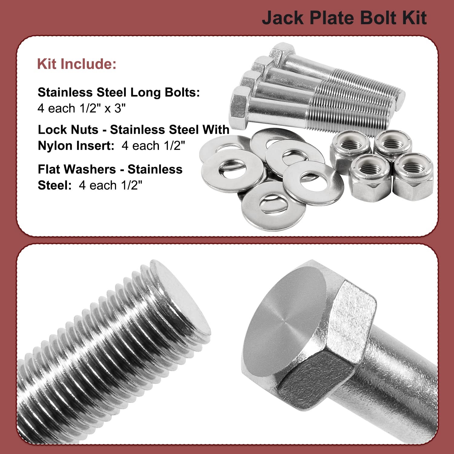 BK-1-DP Jack Plate Bolt Kit,Replace OEM BK1DP,BK-1-DP,02-1729 8 millimeters