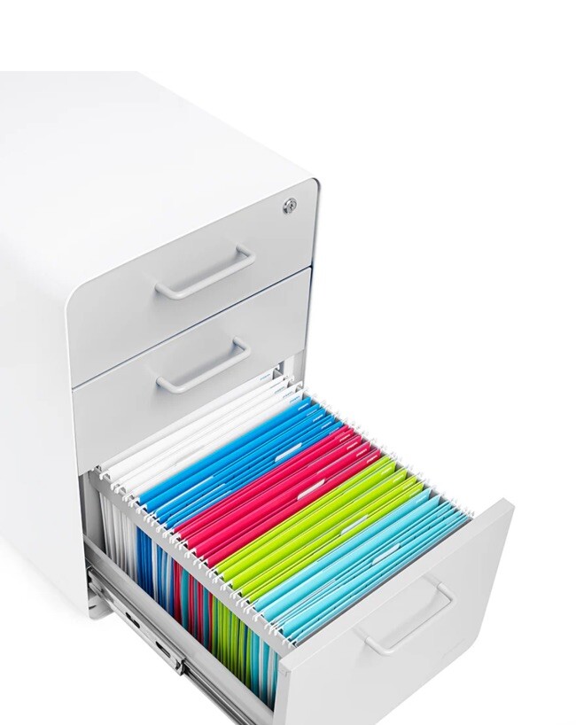 Stow 3-Drawer File Cabinet, Rolling White Gray By Poppin (NEW IN BOX)
