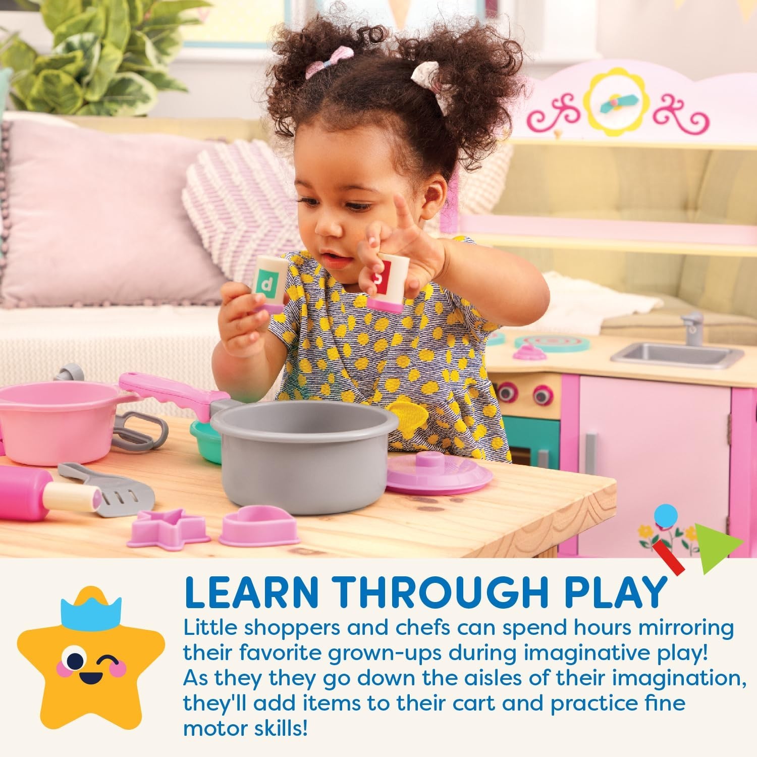 Kids Shopping Cart & Grocery Set – Toy Food Play Kitchen – Pretend Play 3+ Years