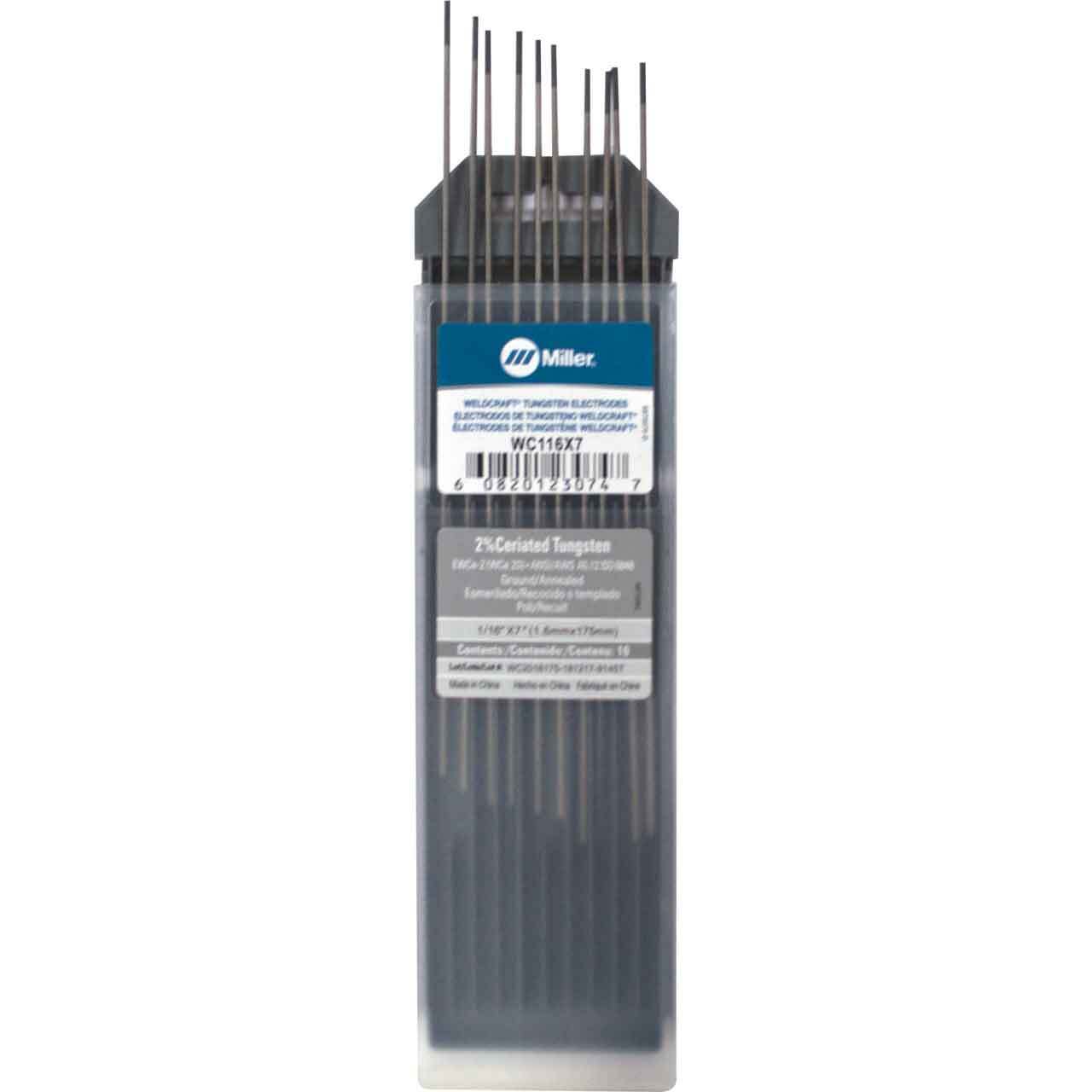 Miller Weldcraft WC116X7 2% Ceriated Tungsten Electrode 1/16″ X 7″ 10 pack