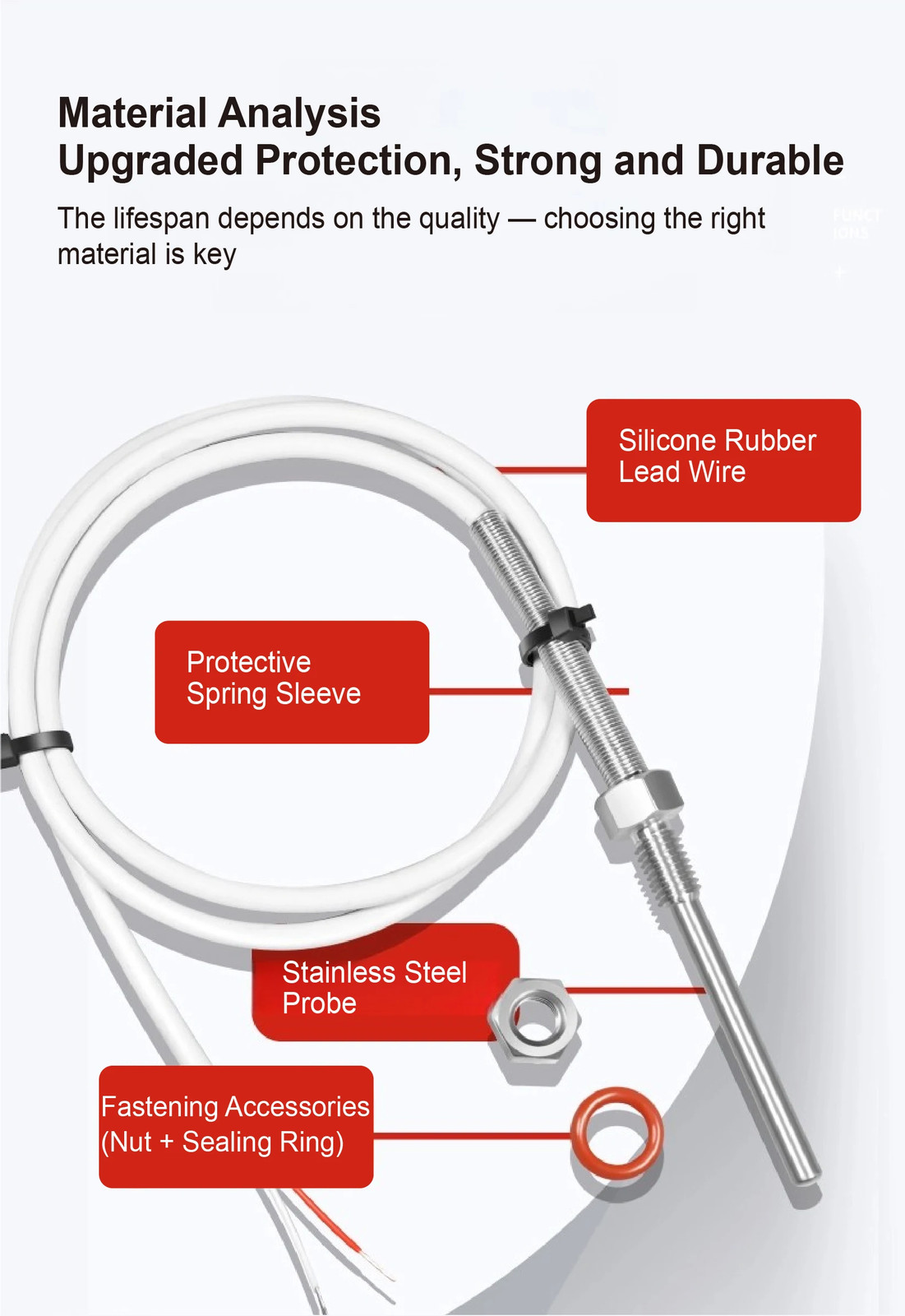Temperature Sensor Probe NTC 0K/50K/100K M8 Thread SS -50~200°C Fast Response