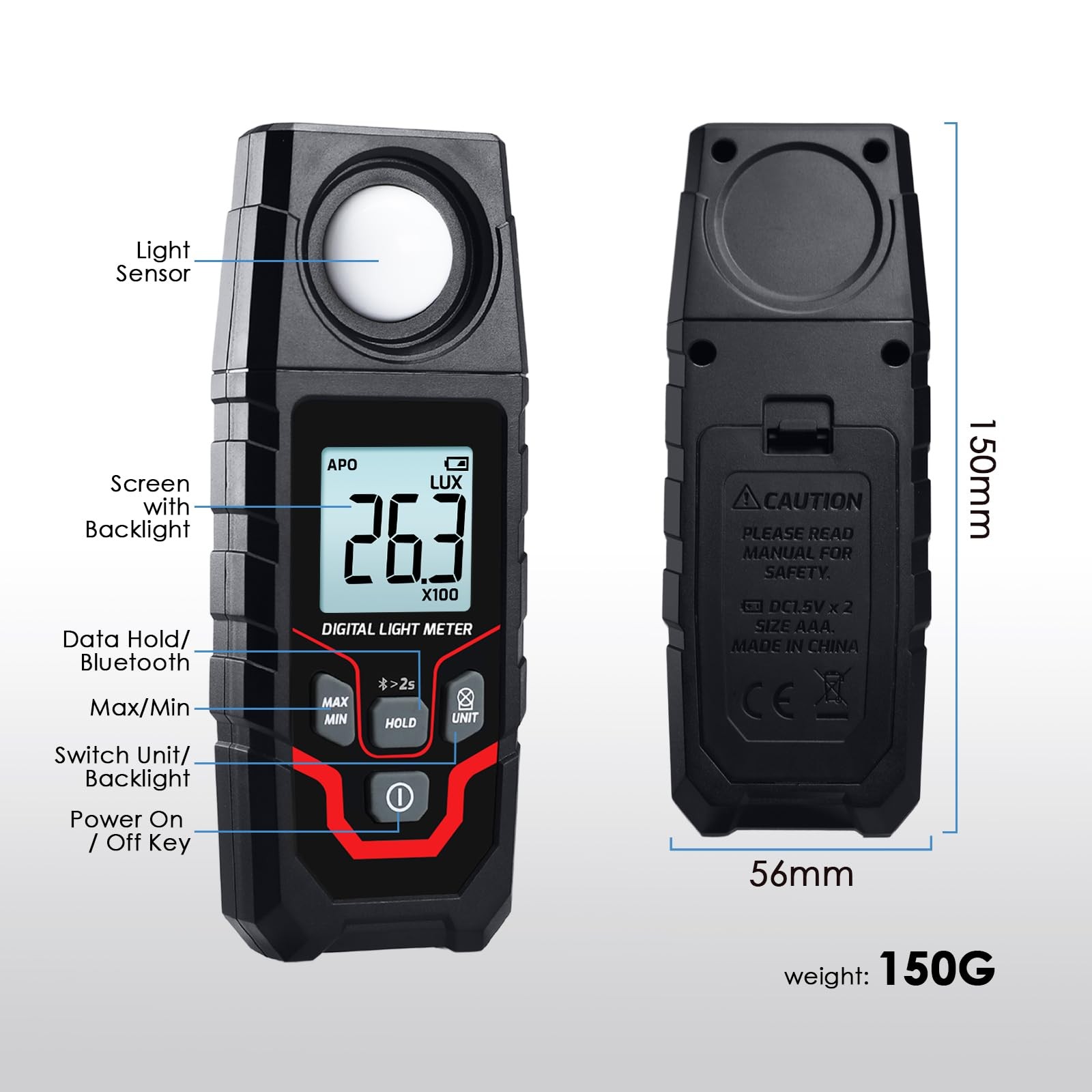 Light Meter Digital Illuminance Meter 0.1~200000 Lux Range Bluetooth Lux Mete…