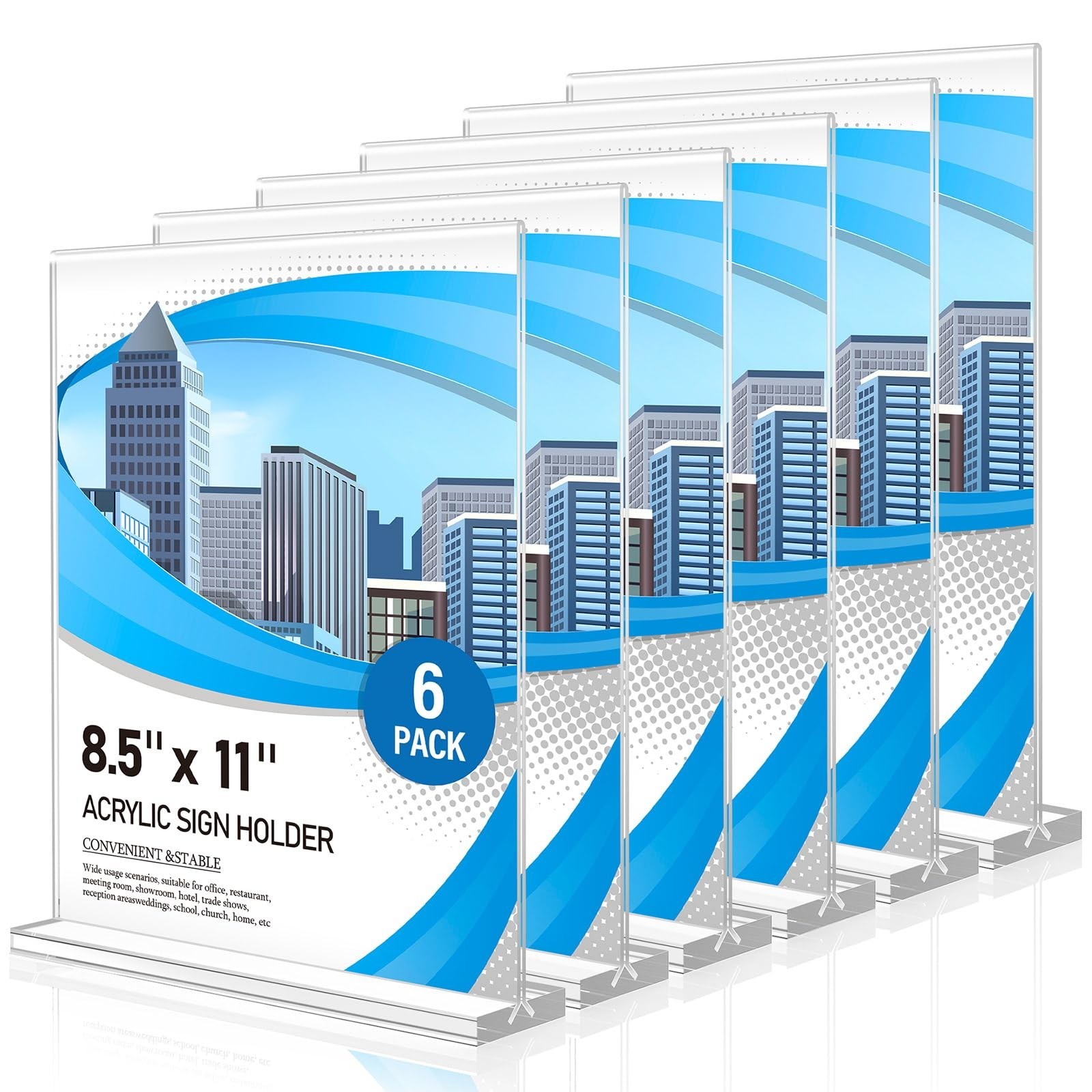 Acrylic Sign Holder 8.5×11 – 6 Pack Double-Sided Clear Display Stands, T Shape F