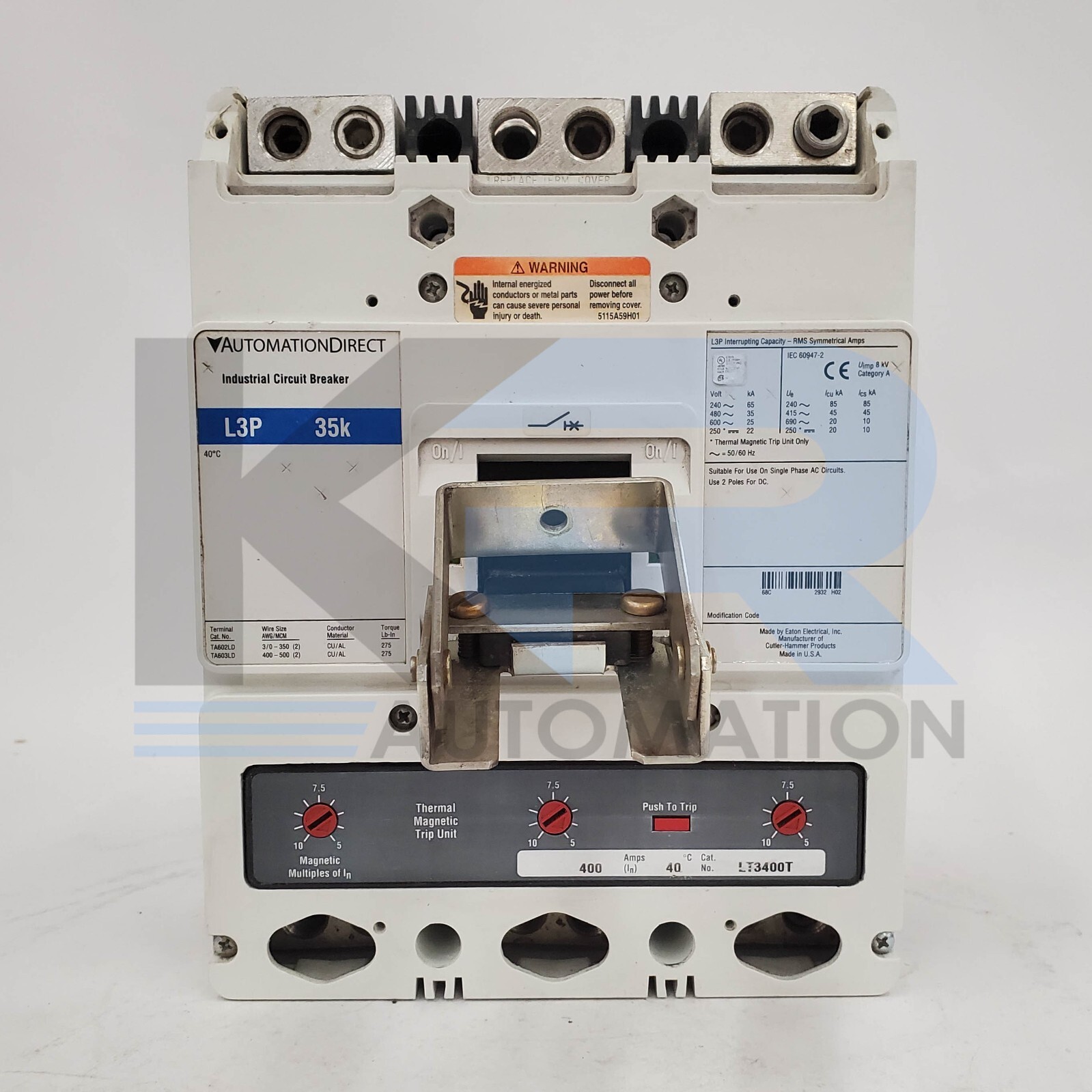 Automation Direct L3P 35K Industrial Circuit Breaker 400A 3P 600VAC 250VDC