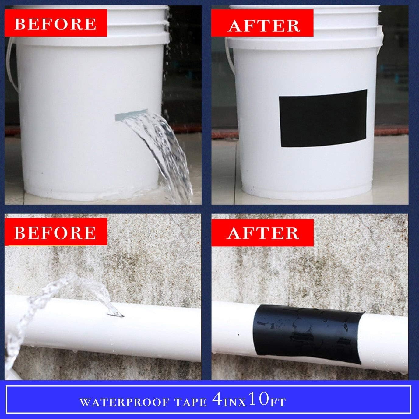 Flex Waterproof Rubberized Tape Stop Leak Seal Tape Repair Patch 4″ X 5Ft Black