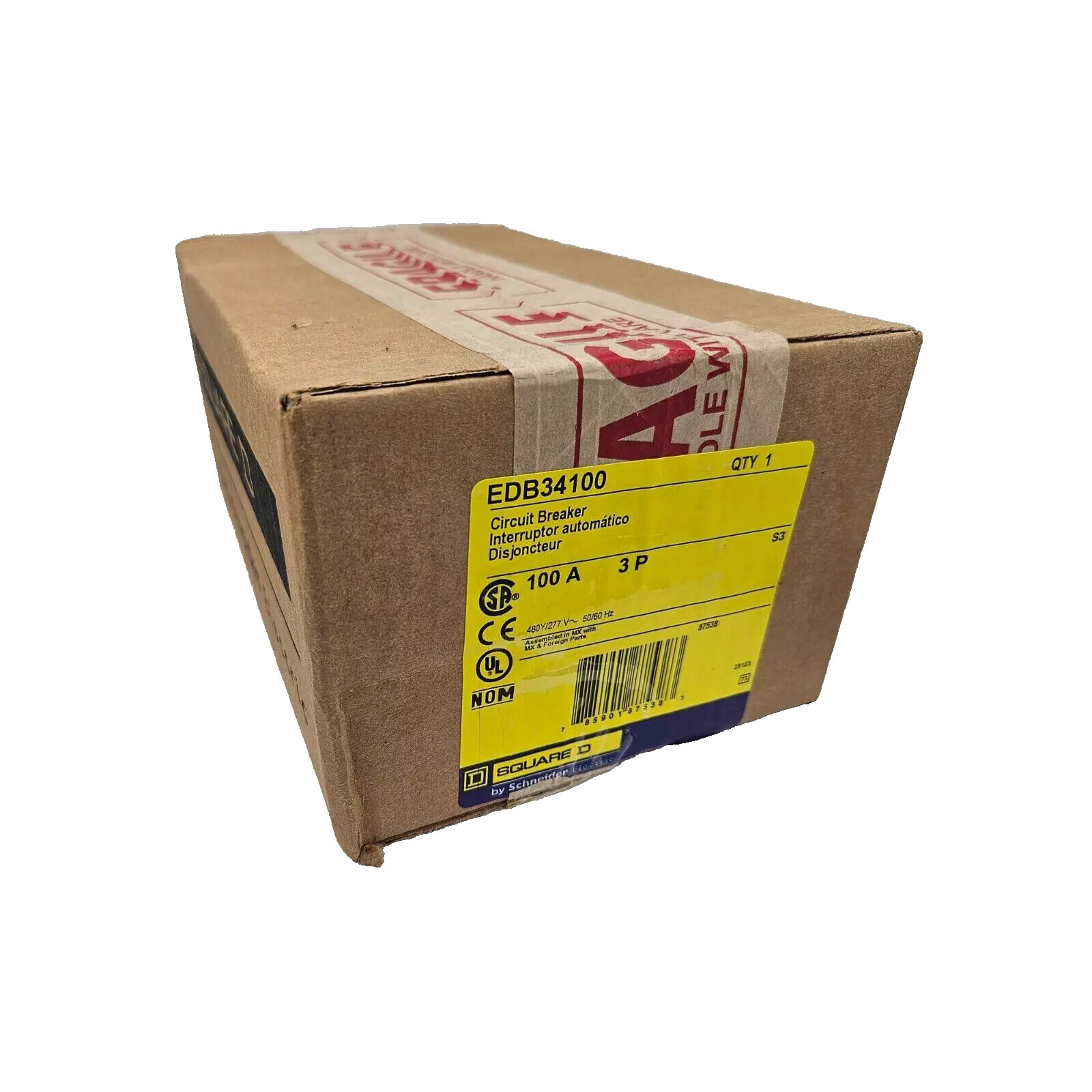 NIB – Square D – EDB34100 – Mini Circuit Breaker, 100A, 3 Pole, 480Y/277 Vac