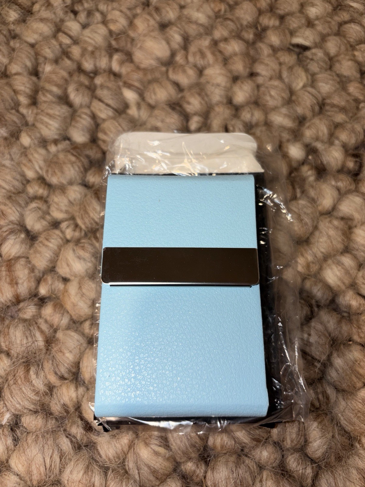 Business Card Holder with Ultra Slim Design Magnetic Close Light Blue Color