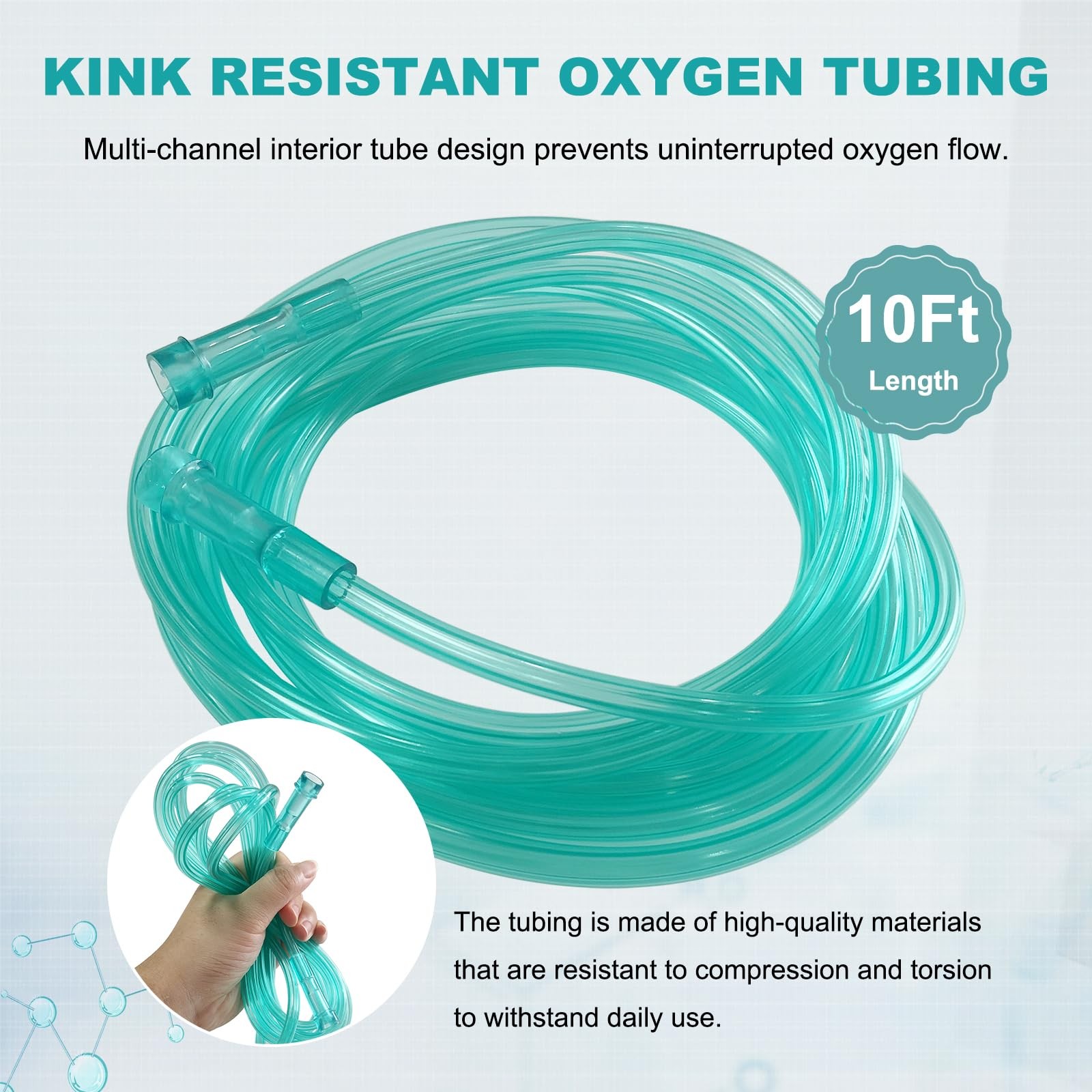 DWCHECK 3 Pack Oxygen Tubing,10Ft Green Crush Resistant 10Ft-3Pack,