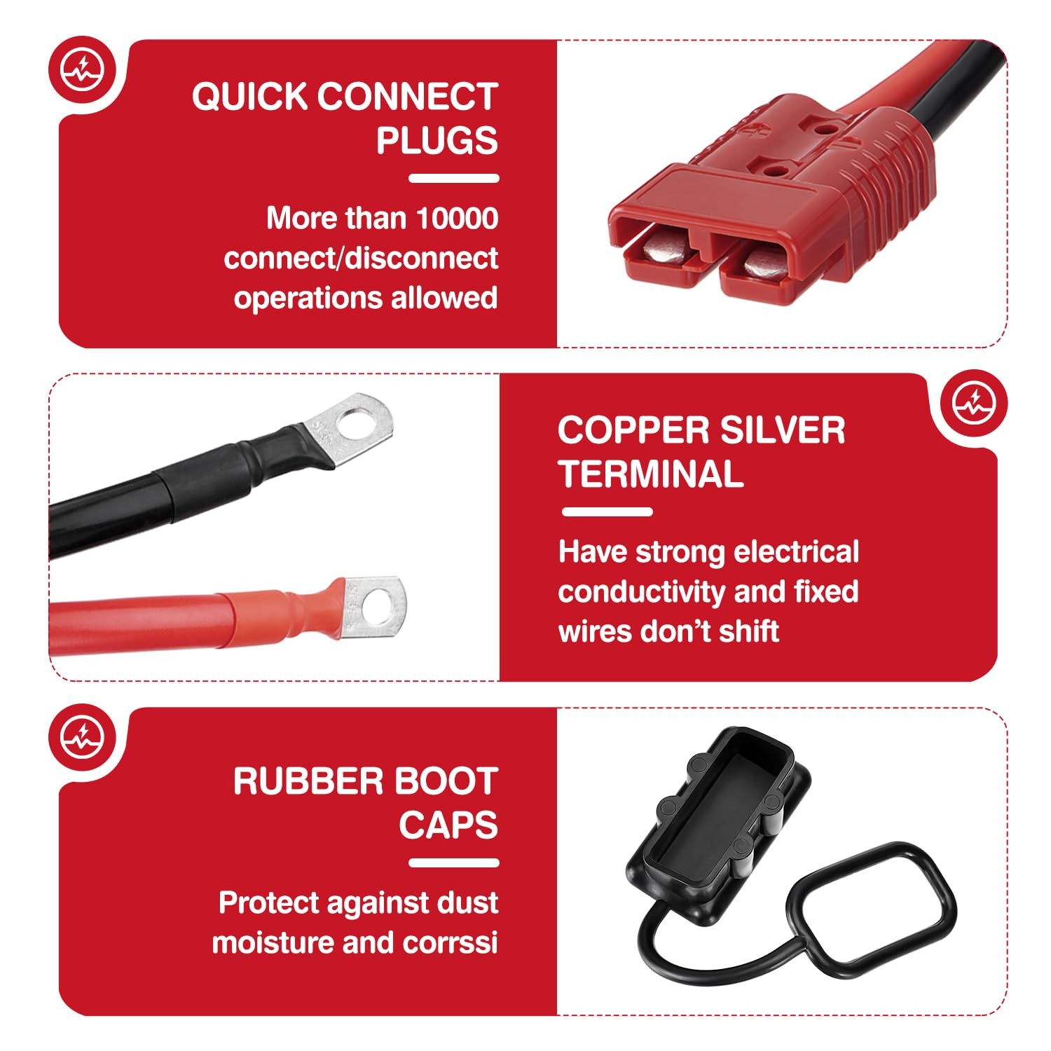 7FT Quick Disconnect Winch Power Cable 4 Gauge Heavy Duty Copper Wiring
