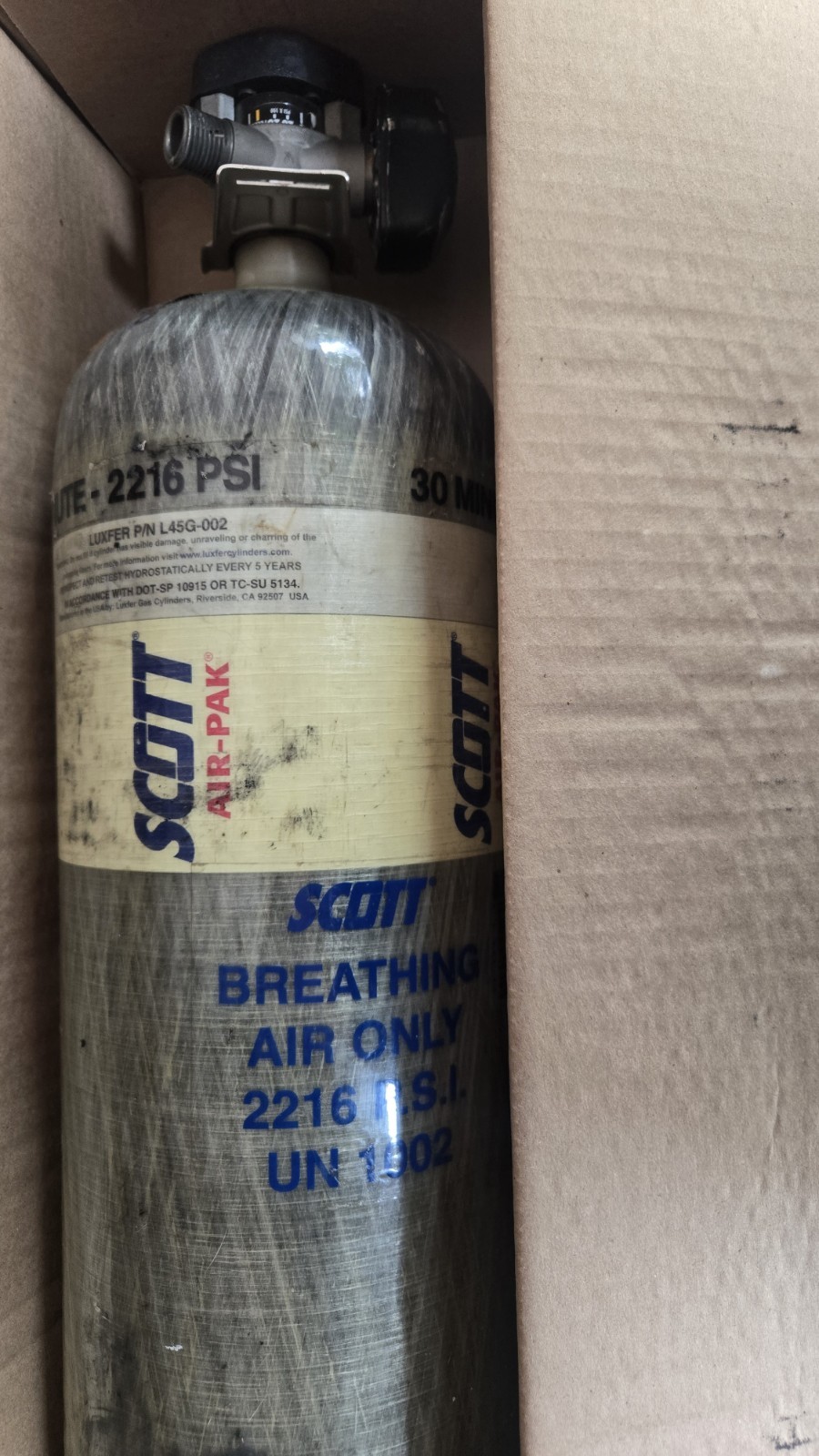 2021 SCOTT 3M AIR PAK 2216 PSI 30 MIN HYDRO SCBA CYLINDER TANK & NOZZLE FIREMAN