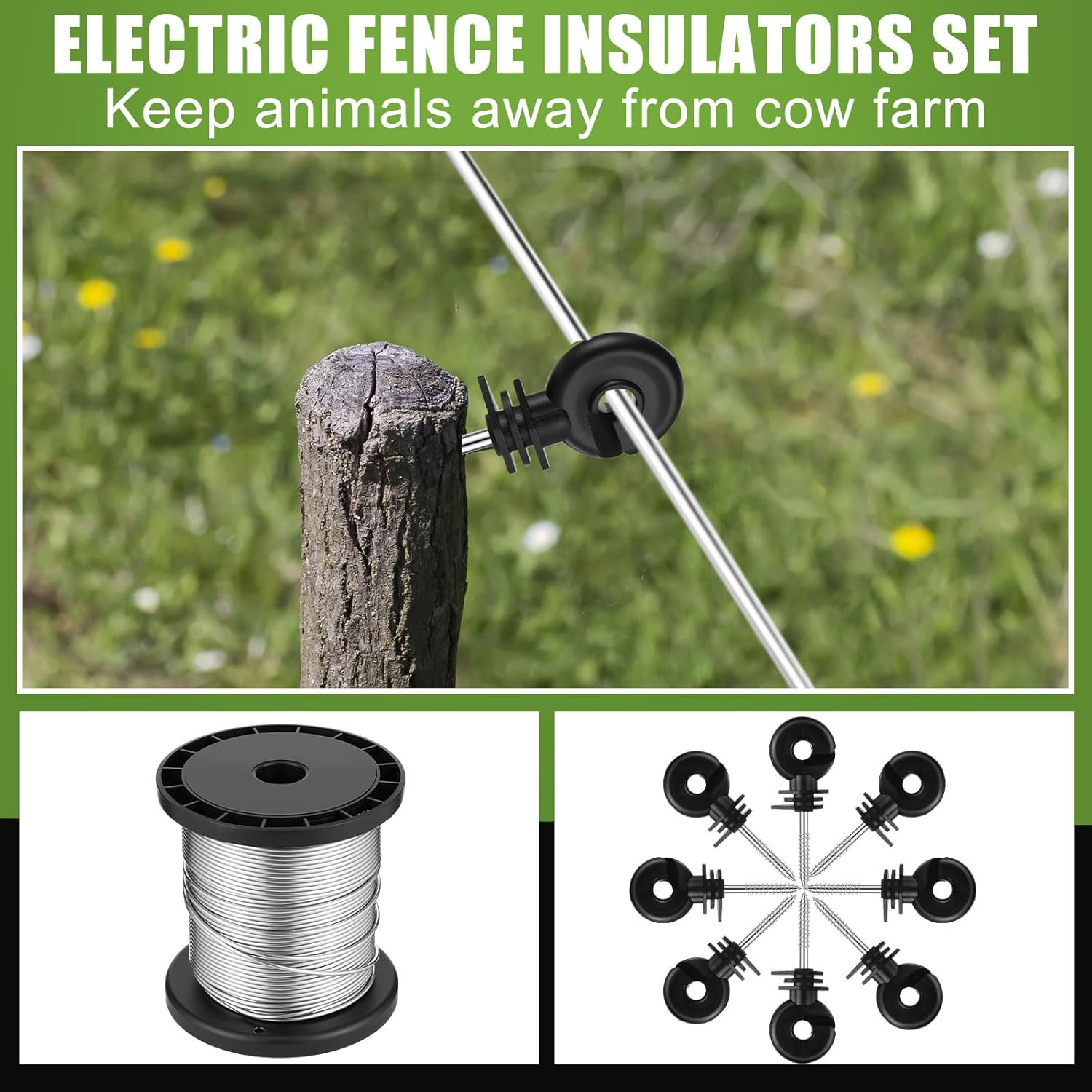 2-Mile 5000V 0.1Joule Electric Fence for Preventing Animals Intruding, 50 Black