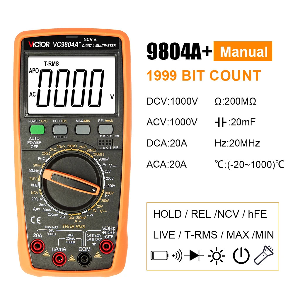 Digital Multimeter Voltage Tester Capacimeter Frequency Temperature Measuring