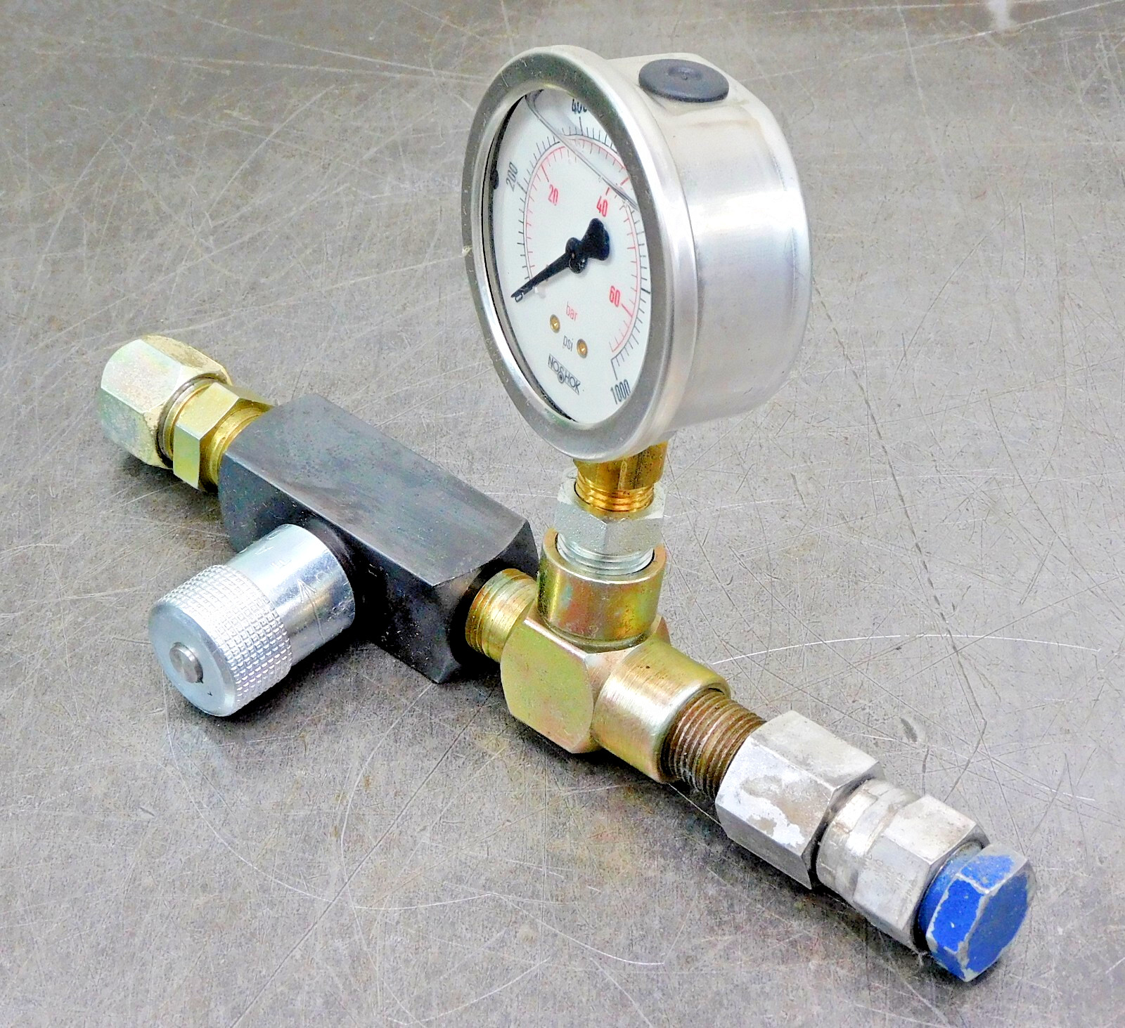 Parker N600S Needle Valve 5000 PSI w/ Noshok Pressure Gauge 1000 PSI Assembly