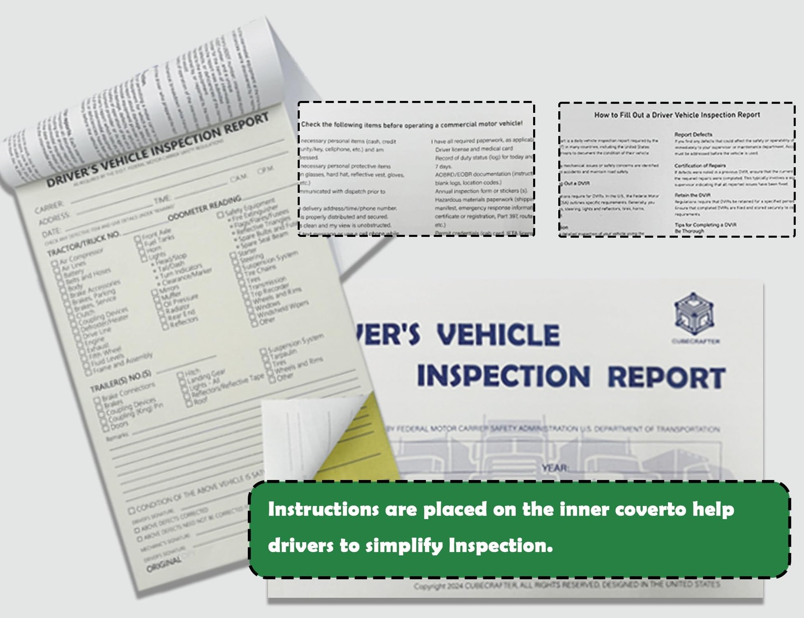 Detailed Driver’s Vehicle Inspection Report 10 Pack Book Format 2-Ply Carbonless