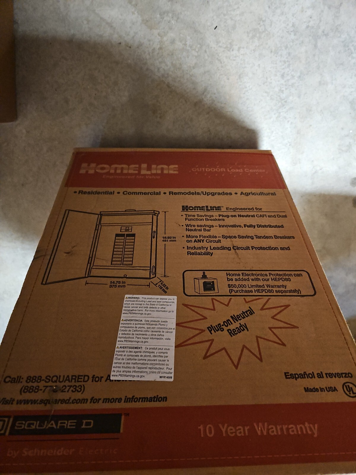 Square D Homeline Main Lugs Only HOM816L125PRB 125 Amps 8 Spaces 16 Circuits NIB