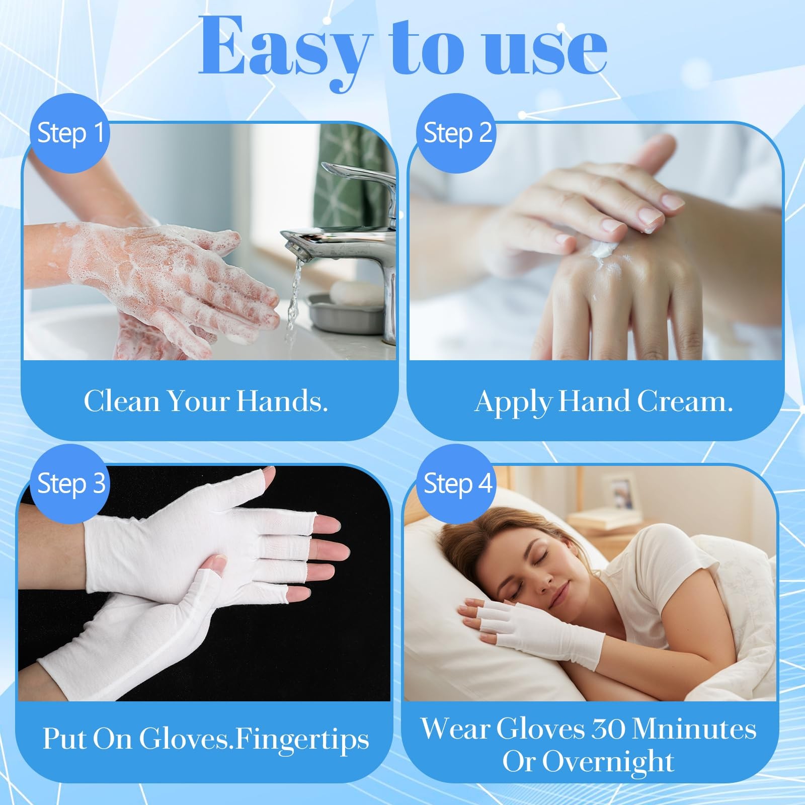 3 Pairs White Moisturizing Gloves – Fingerless Design Cotton Gloves for Dry H…