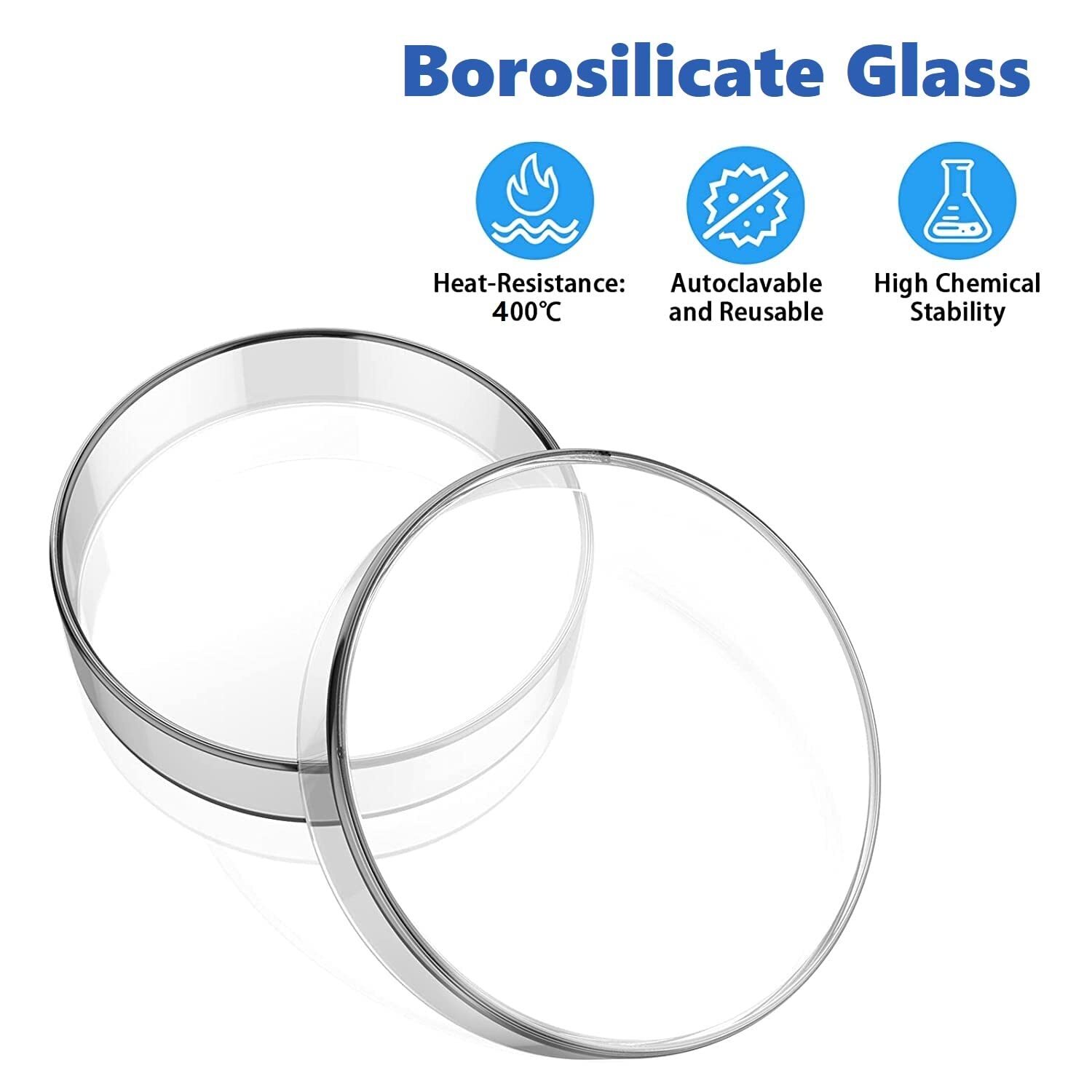 60/90/100mm Glass Petri Dishes with Lids Autoclavable Lab Petri Plates Reusable