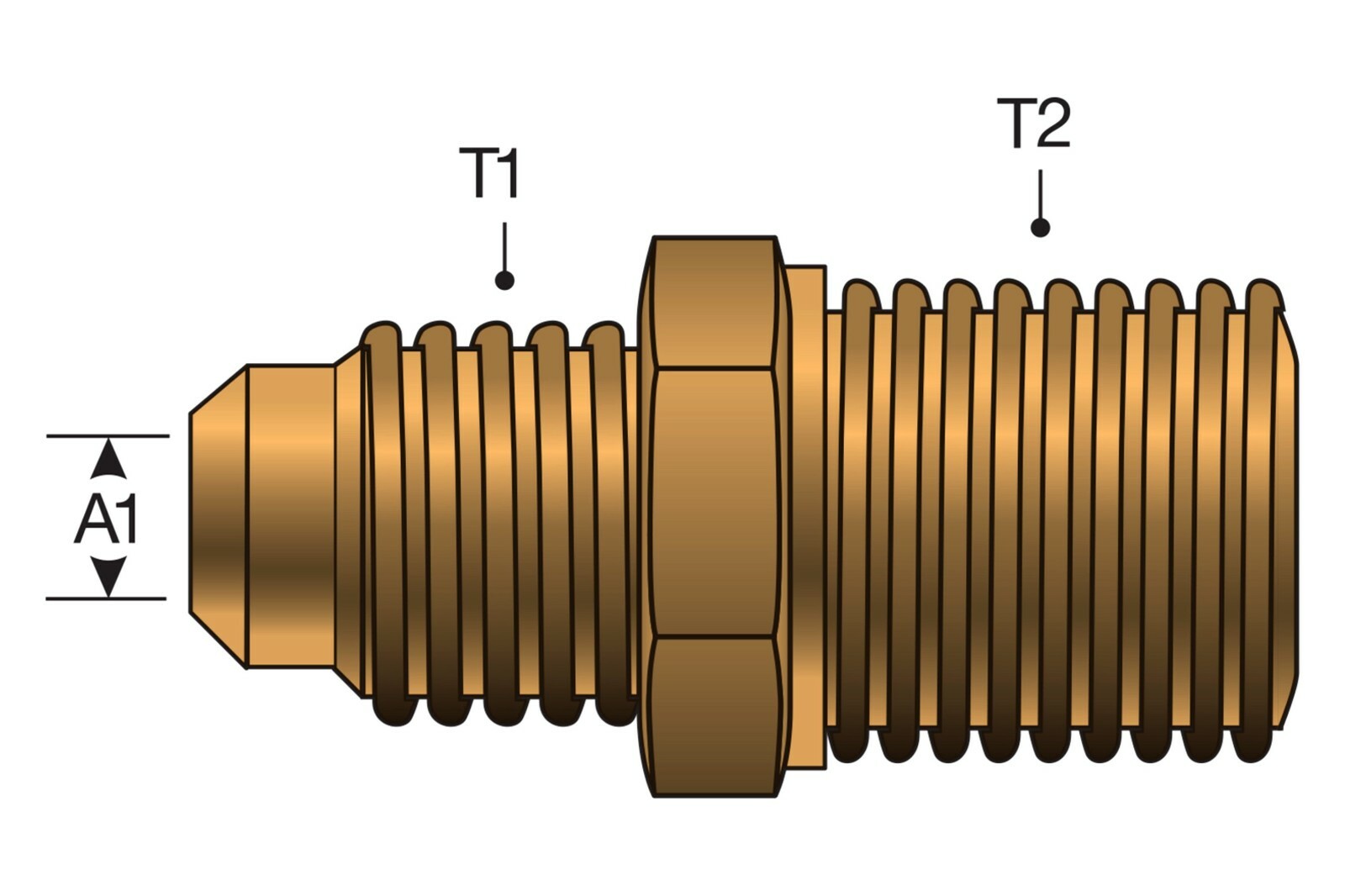 Gates G60650-1006 / 10MS-6MP 5/8″ Brass Male SAE 45° Flare to Male Pipe Adapter