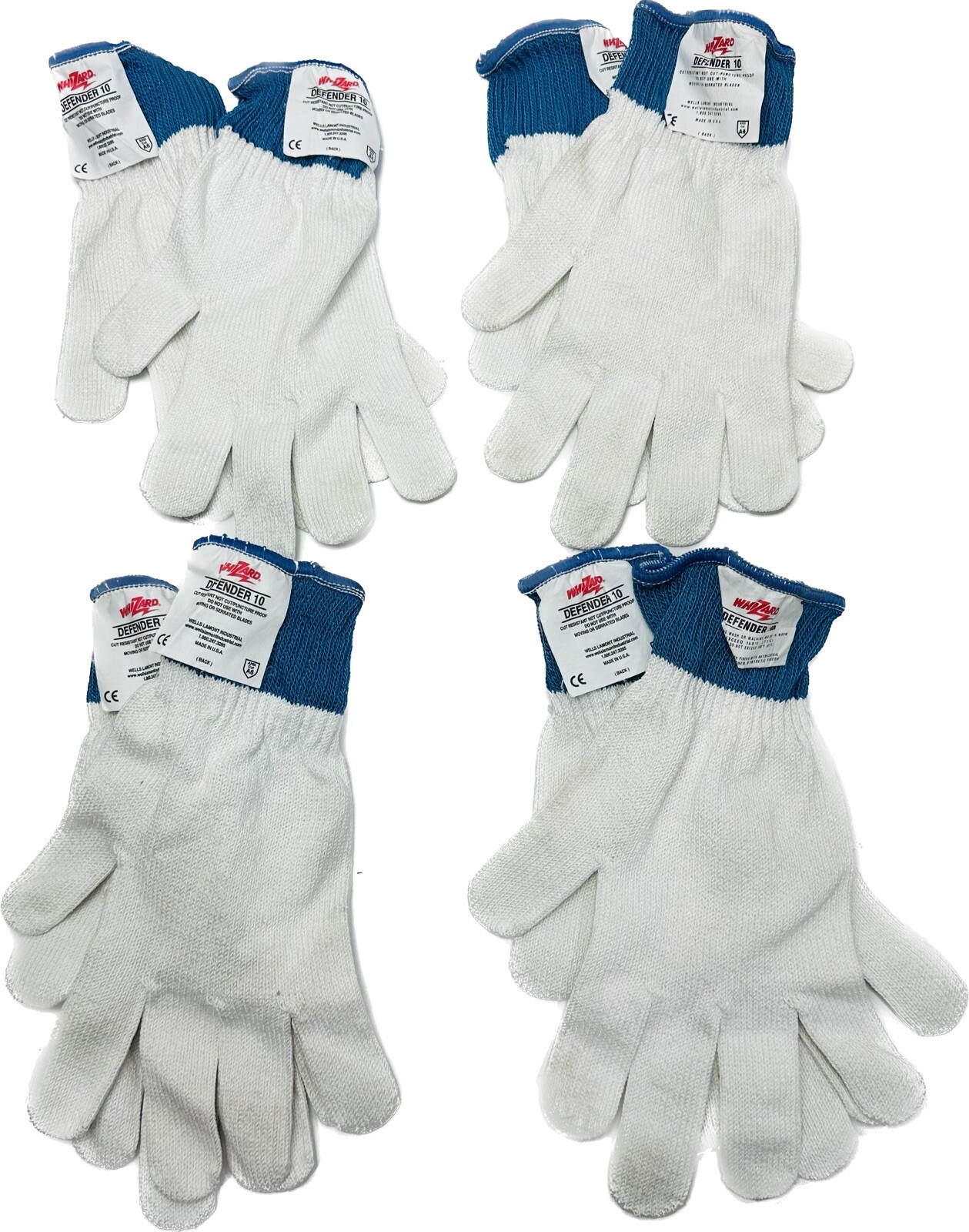 4 Pair Whizard Defender 10 Antimicrobial A6 Cut Resistant Gloves CFR21 Sz Medium