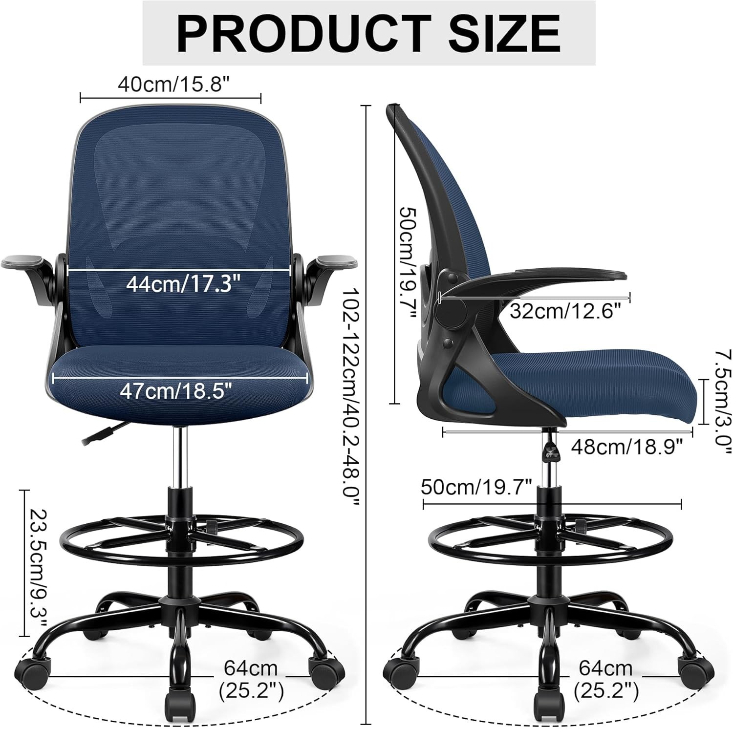 Adjustable Height Office Chair with Enhanced Back Support – Rolling Stool Style