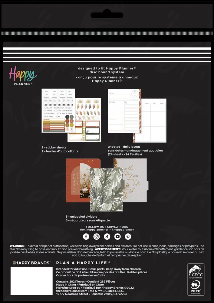 Happy Planner Classic Undated “Dried Florals” Daily Extension Pack, 3 Months