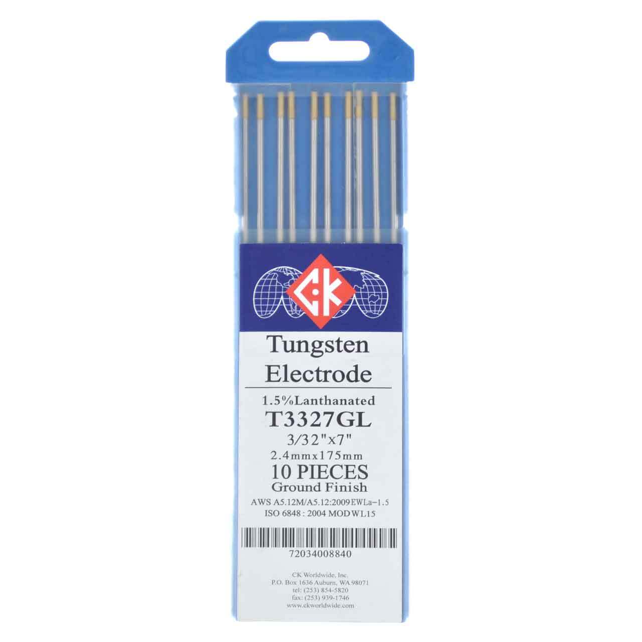 CK T3327GL 1.5% Lanthanated Tungsten Electrode 3/32″ X 7″ 10 pack