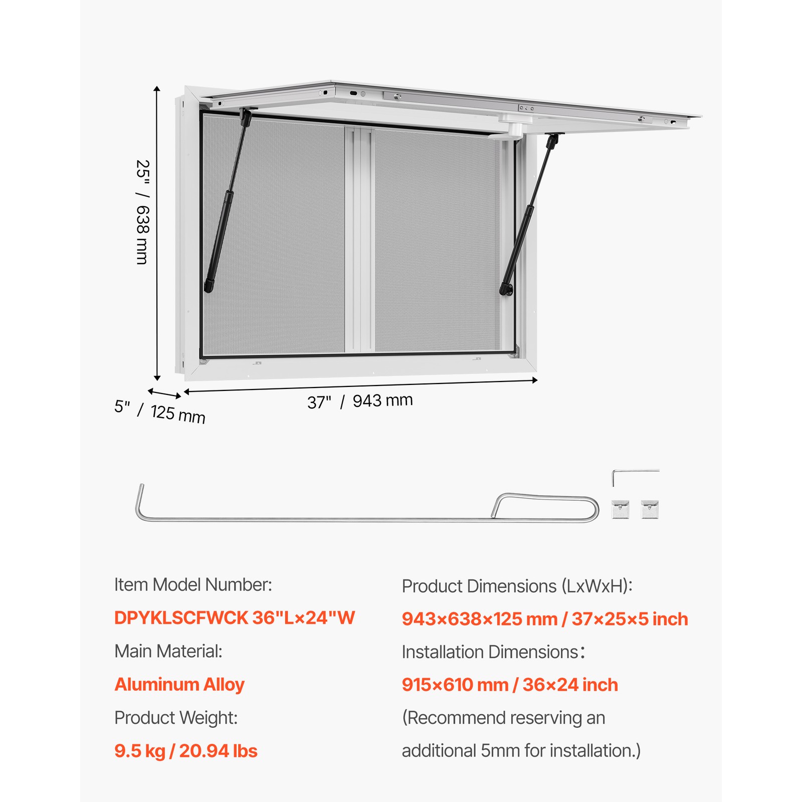 Uimoso Concession Stand Service Window with Aluminum Alloy Awning for Food Truck