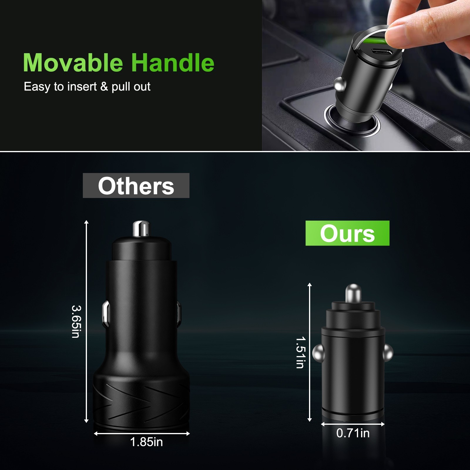 60W Super Fast Car Charger USB C PD 2-in1 Cigarette Lighter Adapter Temp Control