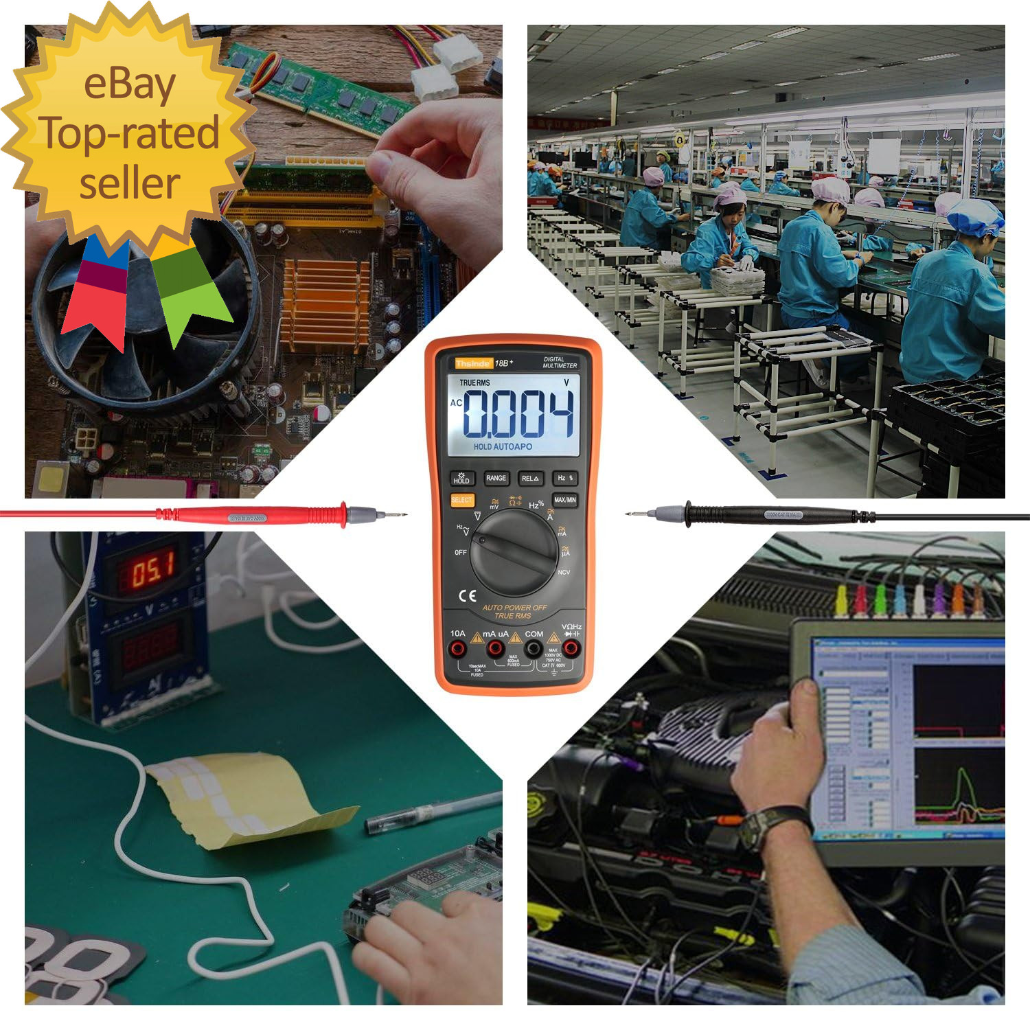 Auto Ranging Digital Multimeter TRMS 6000 with Battery Alligator Clips Test Lead