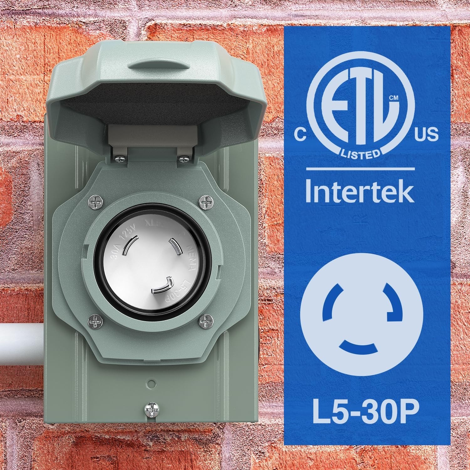 30 AMP Generator Power Inlet Box 125V NEMA L5-30P Waterproof Outlet for RV, Camp