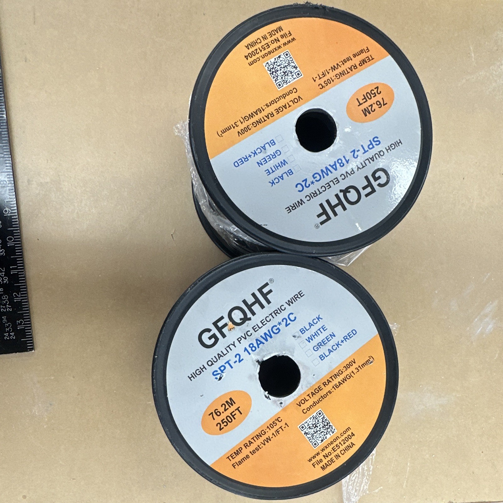 GFQHF SPT-2 18AWG 2C Stranded Copper PVC Wire Black 250ft 300V