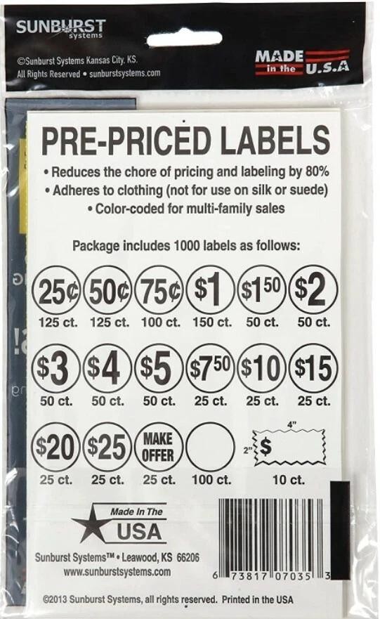Sunburst Systems 1000 Garage Sale Price Stickers Pink Pre-printed Labels 7035