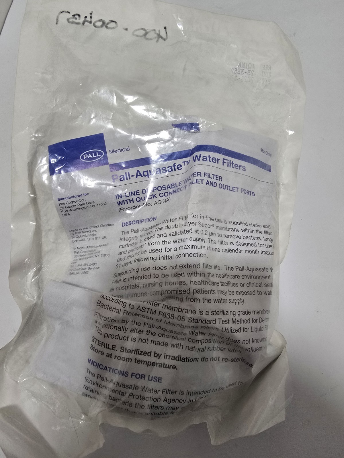 AQINA ,Pall-Aquasafe , Disposable In-Line Water Filter, In and Out Ports 05/2028